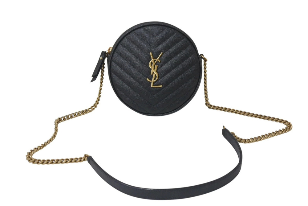Saint Laurent Vinyl Chain Shoulder Bag Leather Black